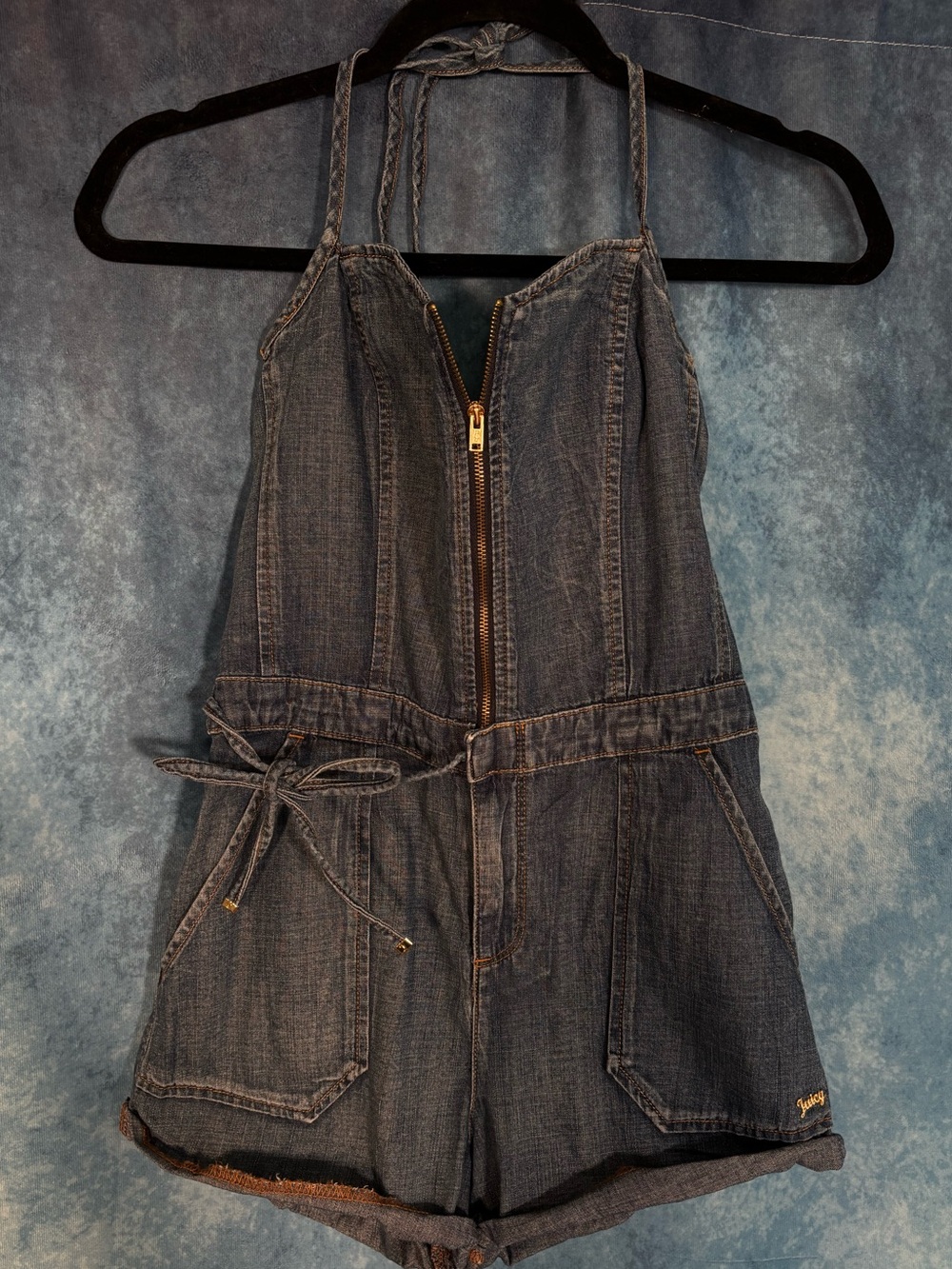 Juicy Couture Denim Halter Romper - Dark Blue Size 4